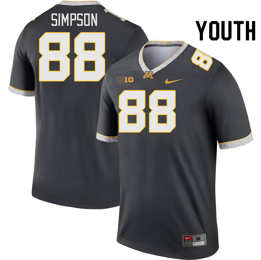 Youth #88 Jacob Simpson Minnesota Golden Gophers College Football Jerseys Stitched-Charcoal